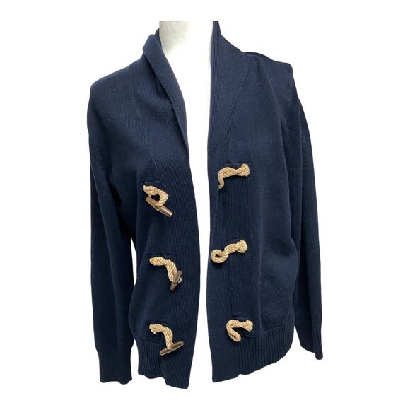 J.Crew Unisex Nautical Navy Wood Toggle Shawl Collar Cardigan Size M Preppy - Picture 2 of 9